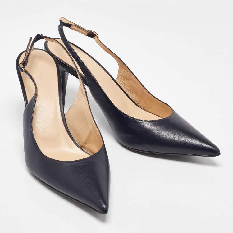 Pre Owned Joseph Navy Blue Leather Pointed Toe Slingback Pumps Size 40