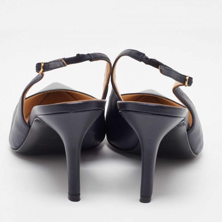 Pre Owned Joseph Navy Blue Leather Pointed Toe Slingback Pumps Size 40