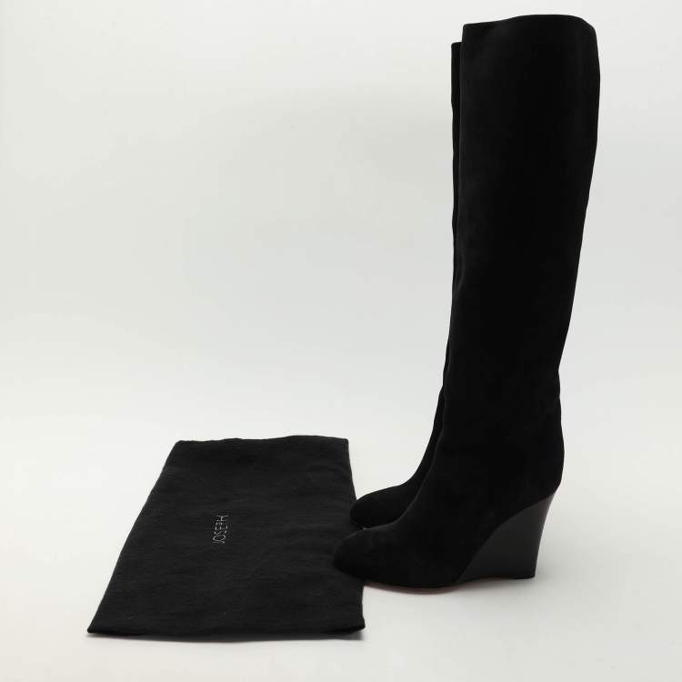 Pre Owned Joseph Black Suede Knee Length Boots Size 38
