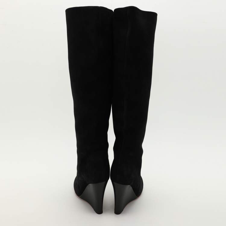 Pre Owned Joseph Black Suede Knee Length Boots Size 38
