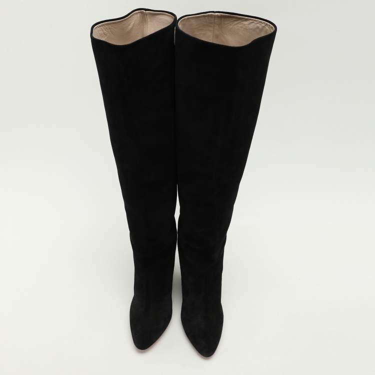 Pre Owned Joseph Black Suede Knee Length Boots Size 38