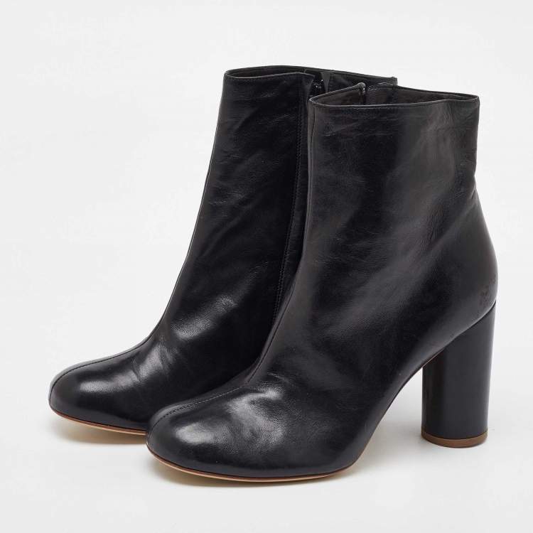 Pre Owned Joseph Black Leather Ankle Zipped Boots Size 39