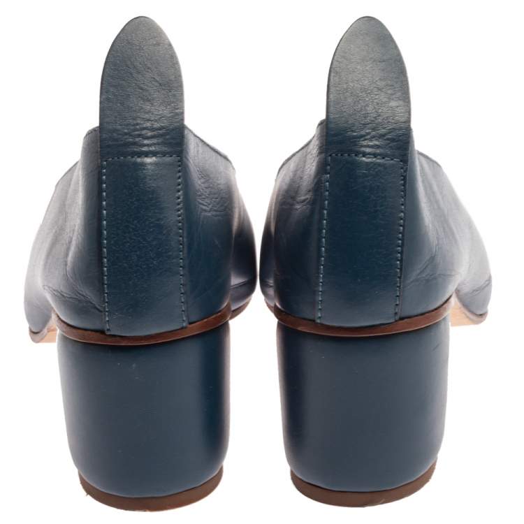 Pre Owned Joseph Blue Leather Block Heel Pumps Size 38.5