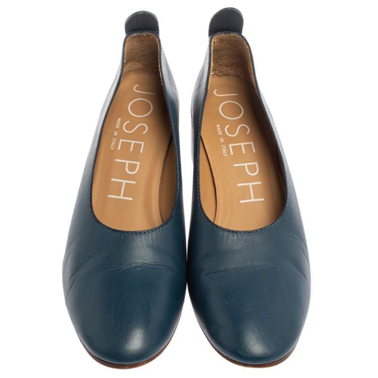 Pre Owned Joseph Blue Leather Block Heel Pumps Size 38.5