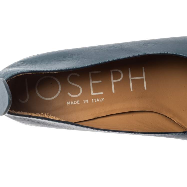 Pre Owned Joseph Blue Leather Block Heel Pumps Size 38.5