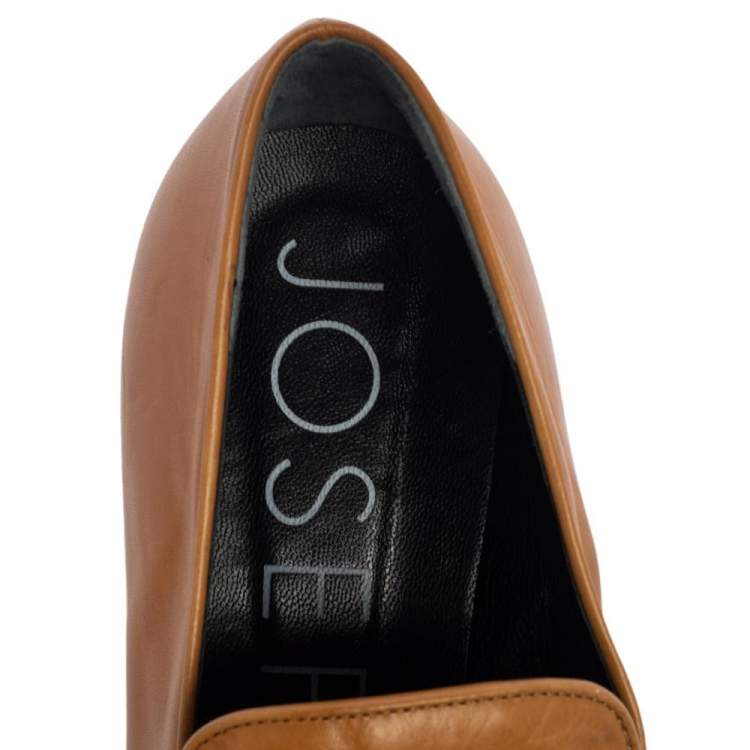 Pre Owned Joseph Tan Leather Embellished Slip On Loafers Size 39
