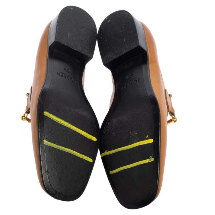 Pre Owned Joseph Tan Leather Embellished Slip On Loafers Size 39