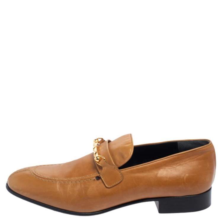 Pre Owned Joseph Tan Leather Embellished Slip On Loafers Size 39