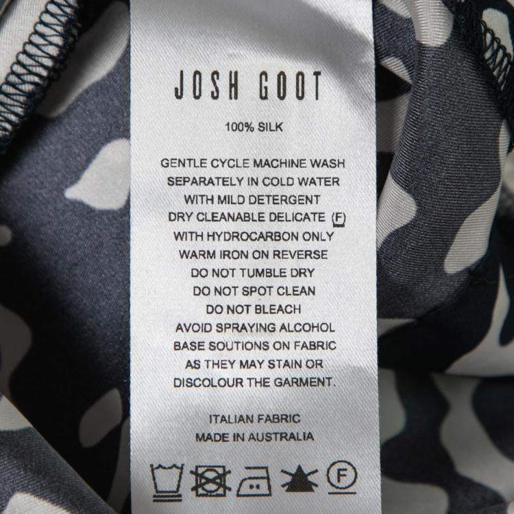 Pre Owned Josh Goot Navy Blue and White Printed Silk Side Bustle Dress XS 