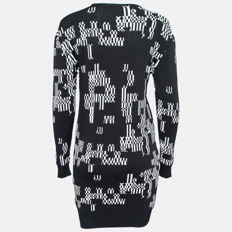 Pre Owned Josh Goot Monochrome Pixel Intarsia Knit Glitch Sweater Dress XS