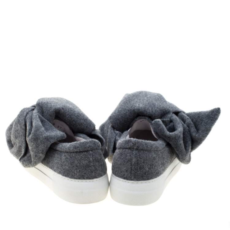 Pre Owned Joshua Sanders Grey Felt Bow Slip On Sneakers Size 37