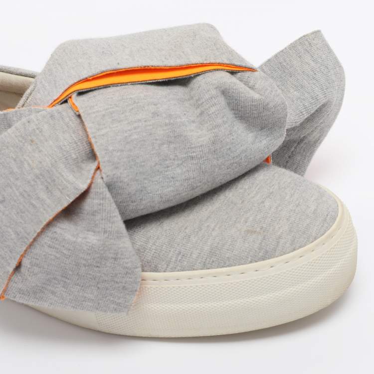Pre Owned Joshua Sanders Grey Knit Fabric Bow Slip On Sneakers Size 38