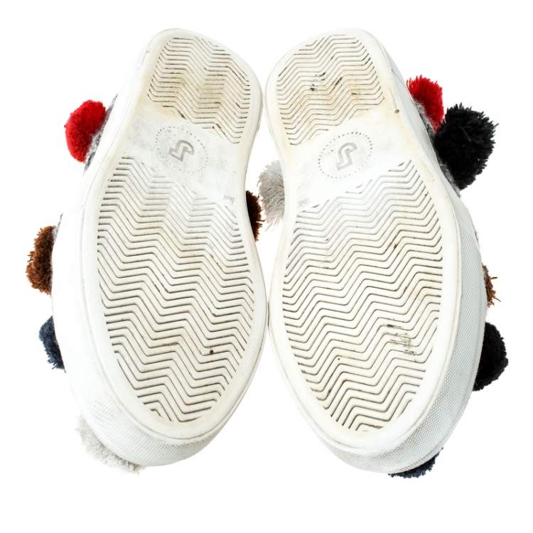 Pre Owned Joshua Sanders Grey Wool Blend Pom Pom Slip On Sneakers Size 39