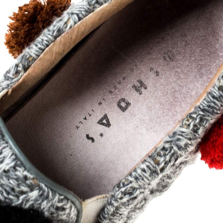 Pre Owned Joshua Sanders Grey Wool Blend Pom Pom Slip On Sneakers Size 39