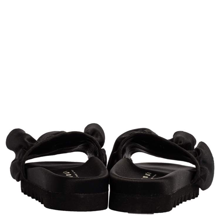 Pre Owned Joshua Sanders Black Satin Ruffle Slide Sandals Size 39