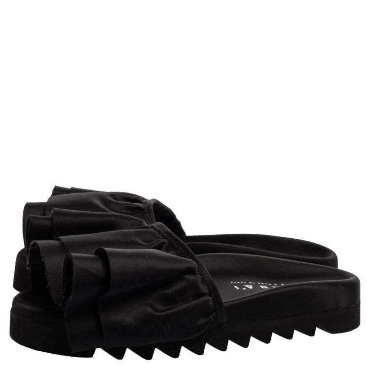 Pre Owned Joshua Sanders Black Satin Ruffle Slide Sandals Size 39