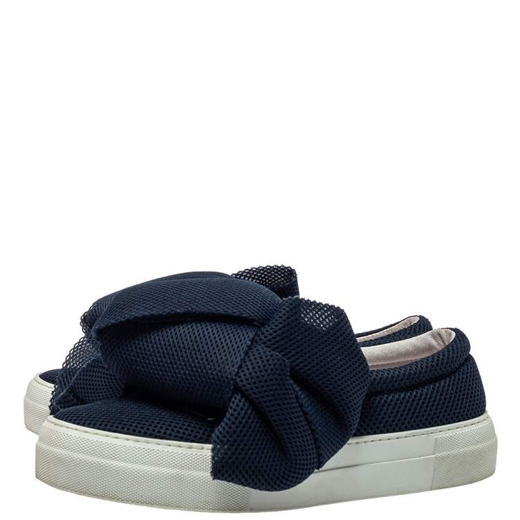 Pre Owned Joshua Sanders Blue Mesh Felt Bow Slip On Sneakers Size 38