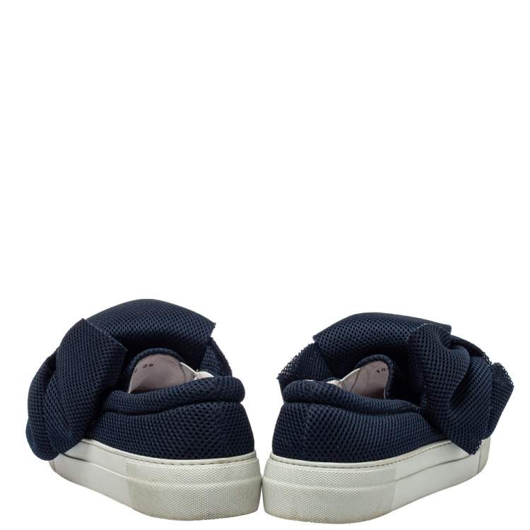 Pre Owned Joshua Sanders Blue Mesh Felt Bow Slip On Sneakers Size 38