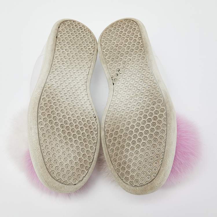 Pre Owned Joshua Sanders Lilac/White Leather Pom Pom Slip On Sneakers Size 37