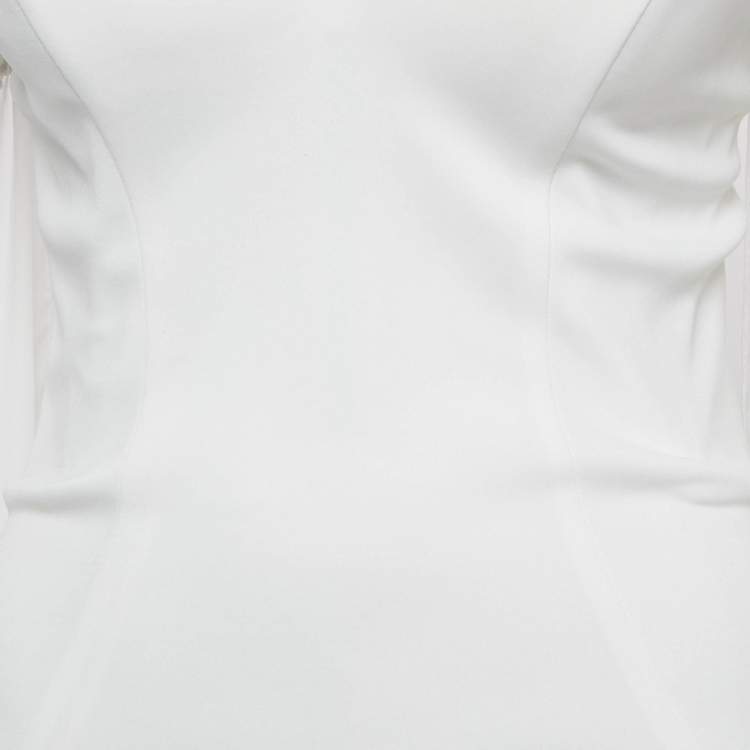 Pre Owned Jovani White Jersey Crystal Embellished Jersey Detachable Cape Sleeve Gown S