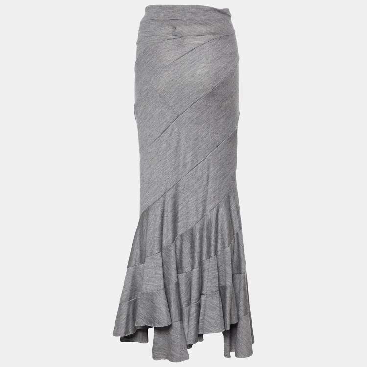 Junya Watanabe Comme des Garcons Grey Wool Asymmetric Maxi Skirt L