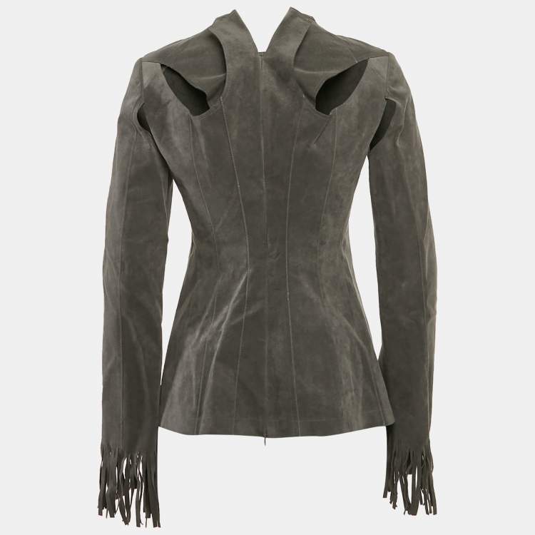 Pre Owned Junya Watanabe Comme Des Garcons Grey Suede Fringed Top S