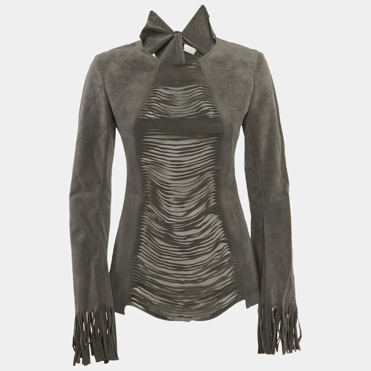 Pre Owned Junya Watanabe Comme Des Garcons Grey Suede Fringed Top S