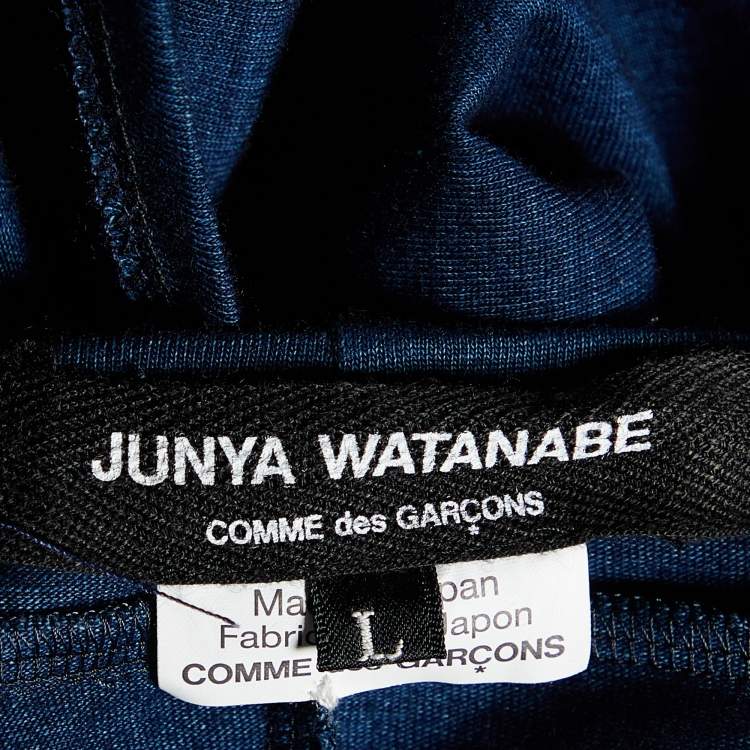 Pre Owned Junya Watanabe Comme des Garcons Navy Blue Cotton Knit Fringed Detail Top L