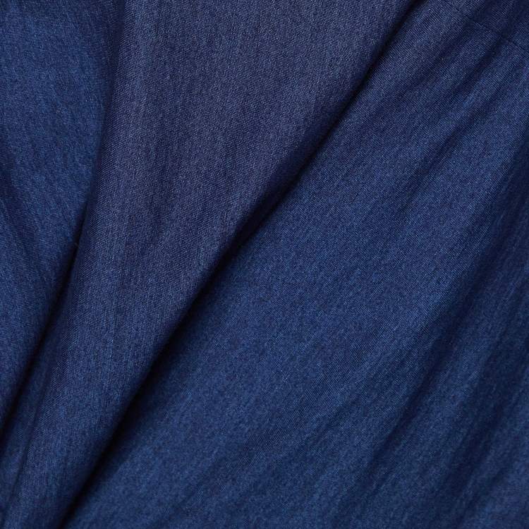 Pre Owned Junya Watanabe Comme des Garcons Navy Blue Cotton Knit Fringed Detail Top L