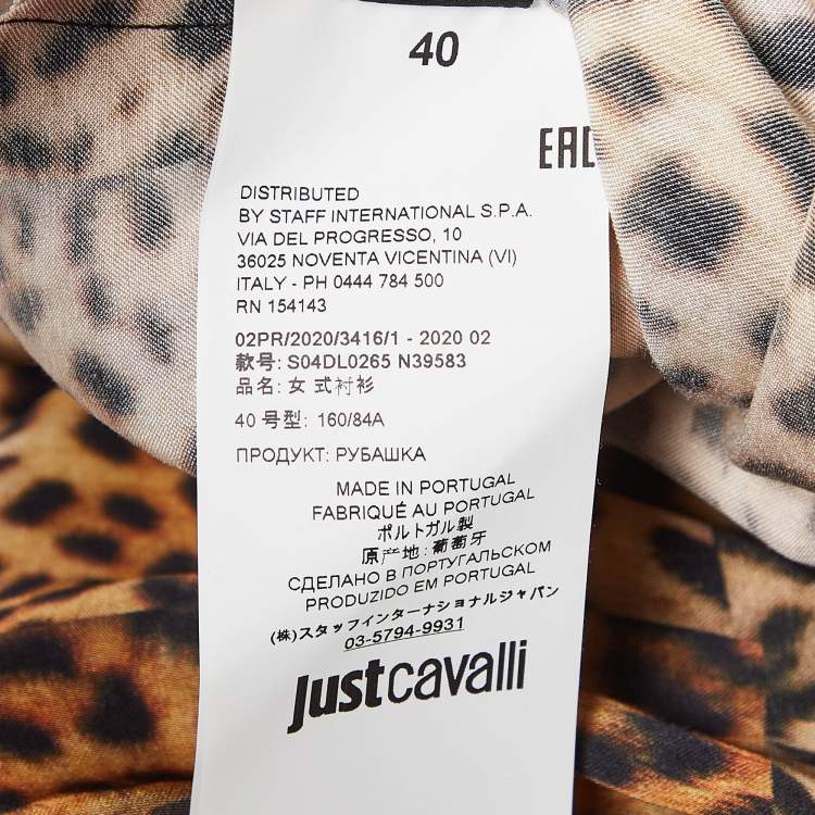 مملوكة مسبقًا Just Cavalli Brown Leopard Print Satin Shirt S