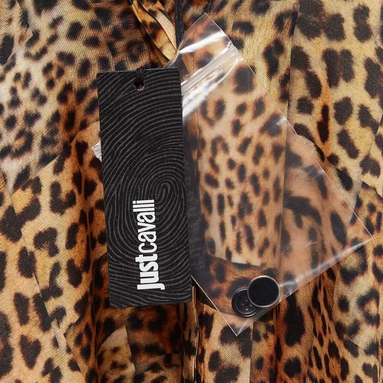 مملوكة مسبقًا Just Cavalli Brown Leopard Print Satin Shirt S