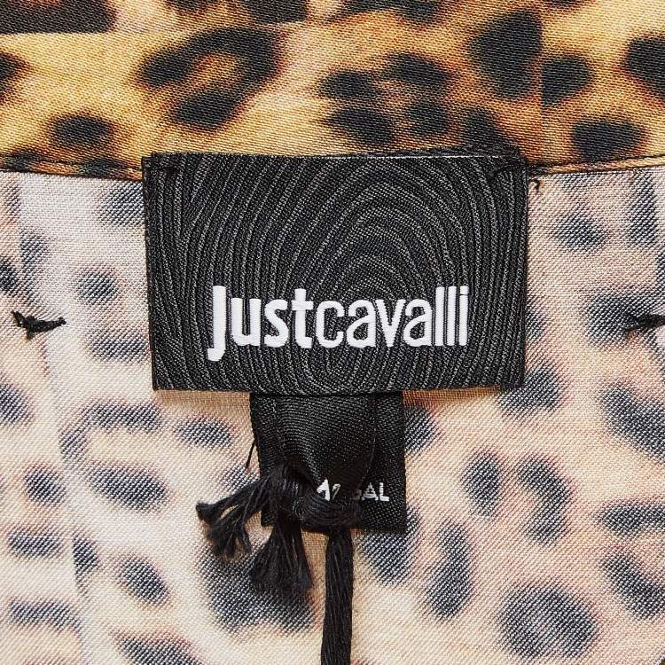 مملوكة مسبقًا Just Cavalli Brown Leopard Print Satin Shirt S