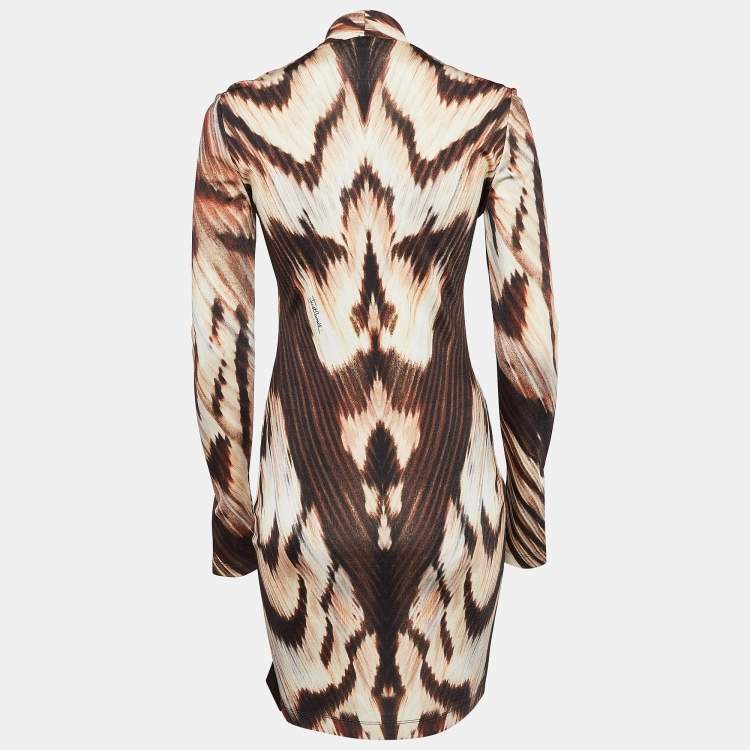 Pre Owned Just Cavalli Brown Printed V-Neck Mini Dress S
