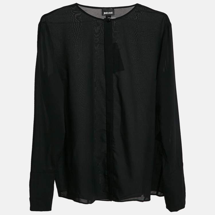 Pre Owned Just Cavalli Black Chiffon Sheer Button Front Shirt L