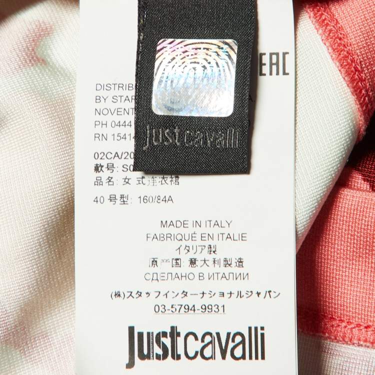 Pre Owned Just Cavalli Pink Printed Jersey Ruffled Maxi Dress S