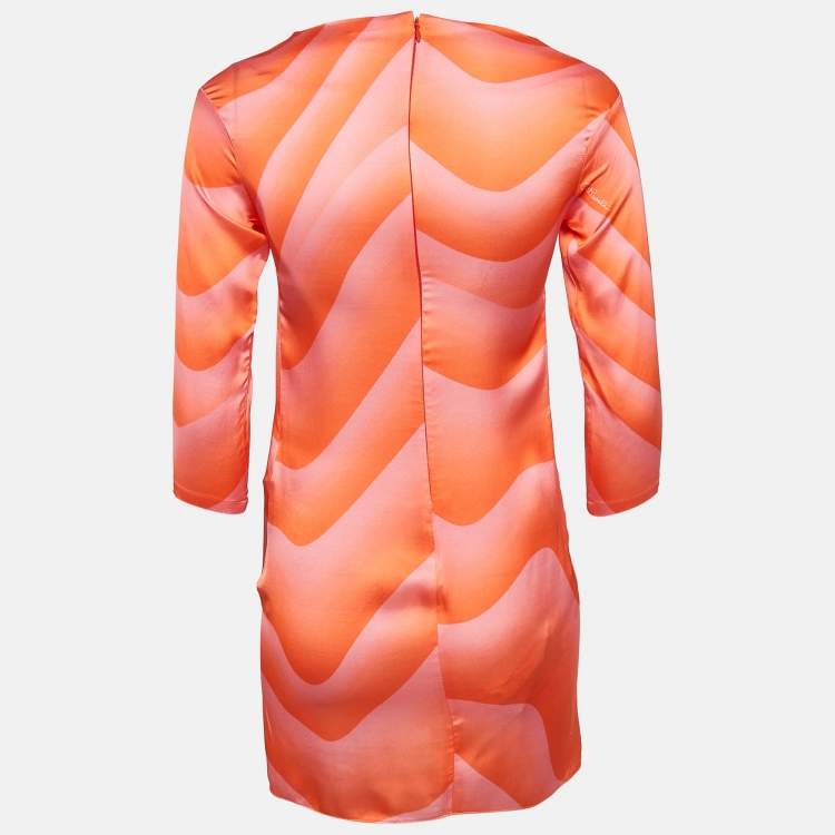 Pre Owned Just Cavalli Orange Printed Silk Satin Mini Dress XS