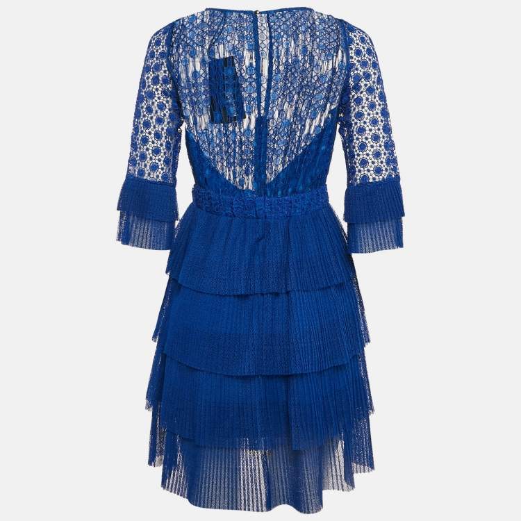 Pre Owned Just Cavalli Blue Lace Tiered Mini Dress S
