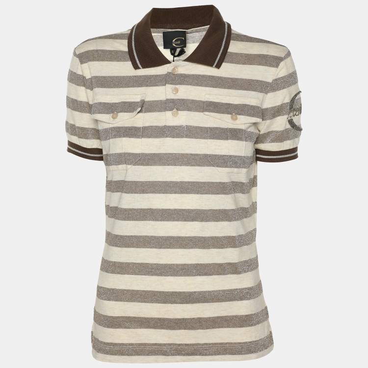 Pre Owned Just Cavalli Brown/Cream Striped Viscose Blend T-Shirt S