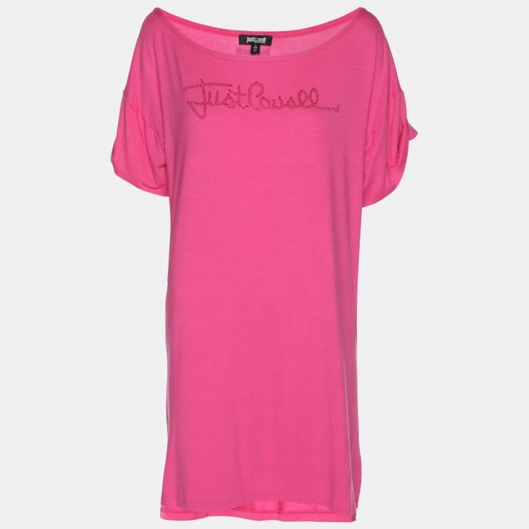 Pre Owned Just Cavalli Pink Jersey Logo Tops L