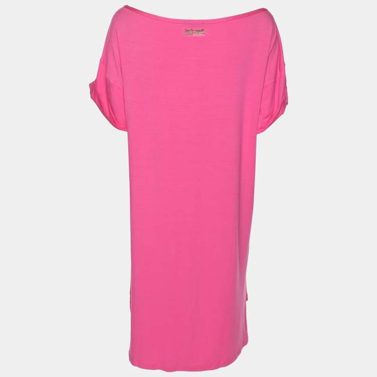 Pre Owned Just Cavalli Pink Jersey Logo Tops L