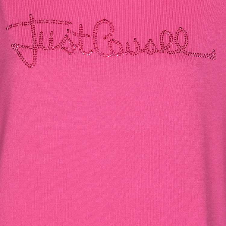 Pre Owned Just Cavalli Pink Jersey Logo Tops L