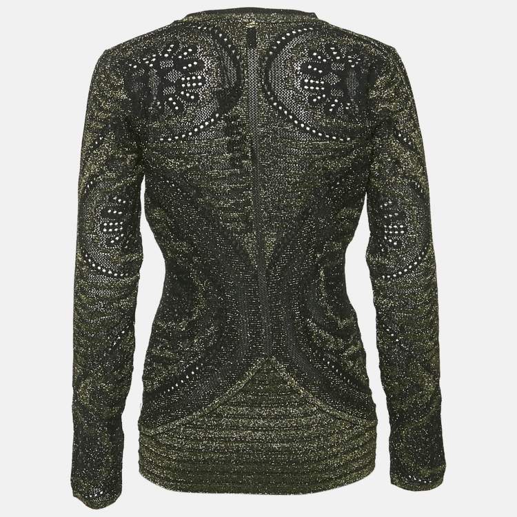 Pre Owned Just Cavalli Metallic Patterned Lurex Knit Long Sleeve Top L