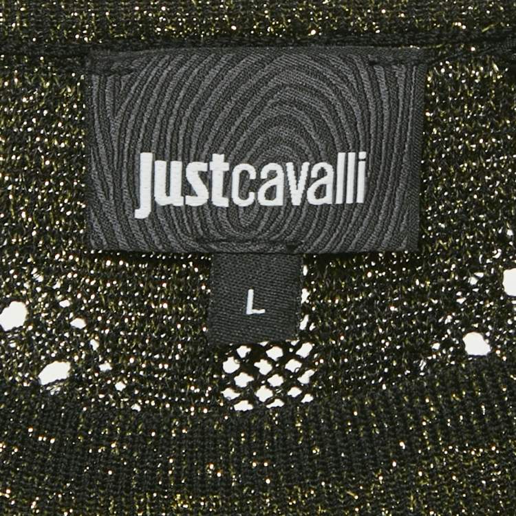 Pre Owned Just Cavalli Metallic Patterned Lurex Knit Long Sleeve Top L