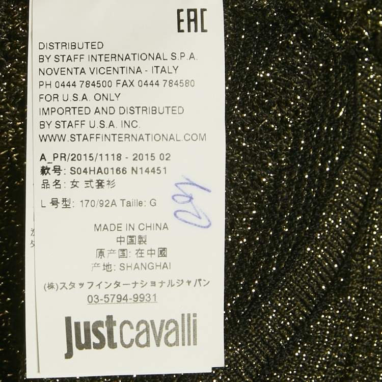 Pre Owned Just Cavalli Metallic Patterned Lurex Knit Long Sleeve Top L