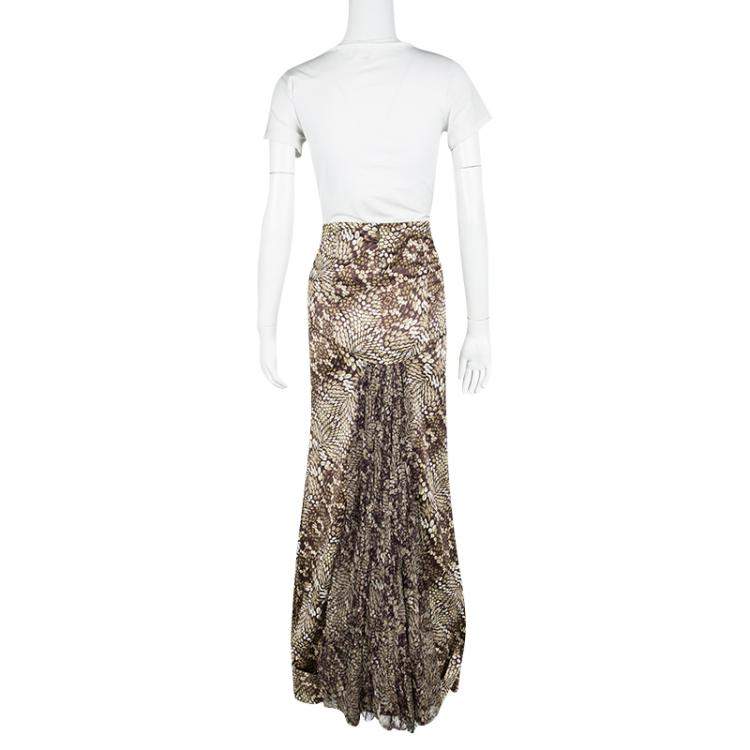 Pre Owned Just Cavalli Animal Print Satin Flared Bottom Maxi Skirt M