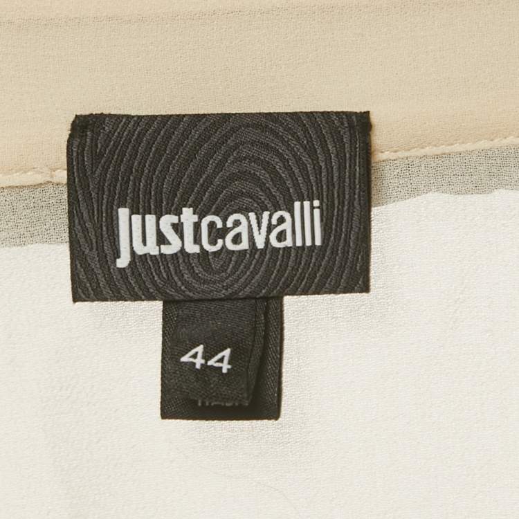 Pre Owned Just Cavalli Cream Crepe Pleated Ruffle Sheer Blouse M