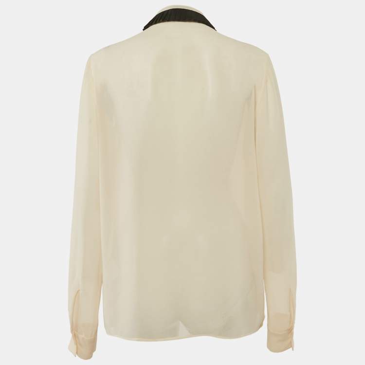 Pre Owned Just Cavalli Cream Crepe Pleated Ruffle Sheer Blouse M