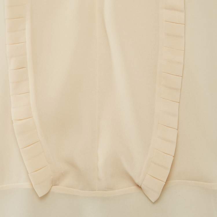 Pre Owned Just Cavalli Cream Crepe Pleated Ruffle Sheer Blouse M
