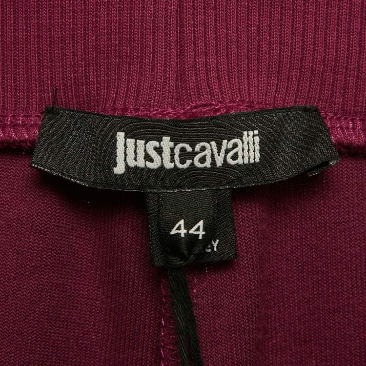 Pre Owned Just Cavalli Purple Leopard Side Stripe Velvet Joggers M