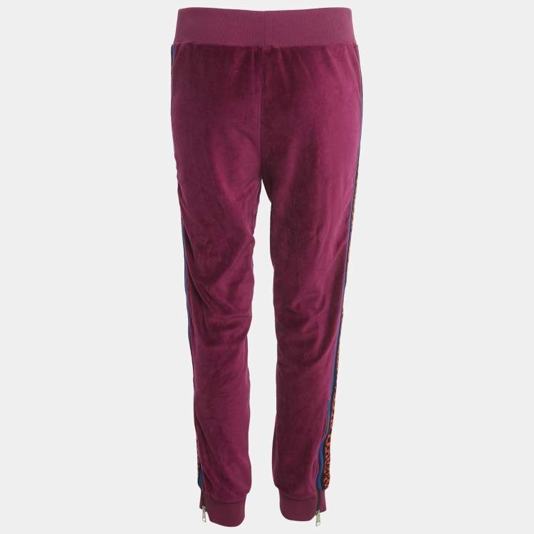 Pre Owned Just Cavalli Purple Leopard Side Stripe Velvet Joggers M